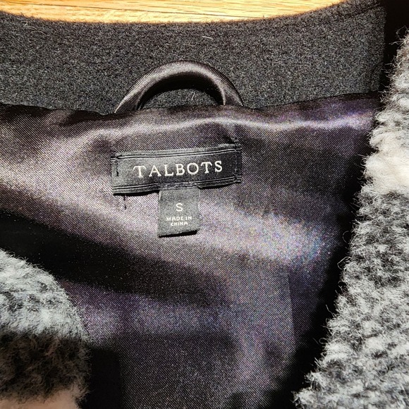 Talbots Wool Blend Buffalo Checkered Sherpa Long Lined Vest Black White Size S - Picture 3 of 10